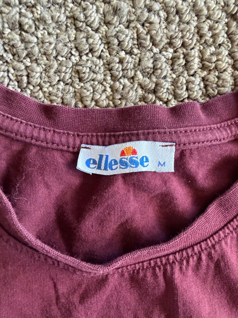Ellesse Burgundy retro Crop top Logo Tee with Contrast Tape - Picture 4 of 5